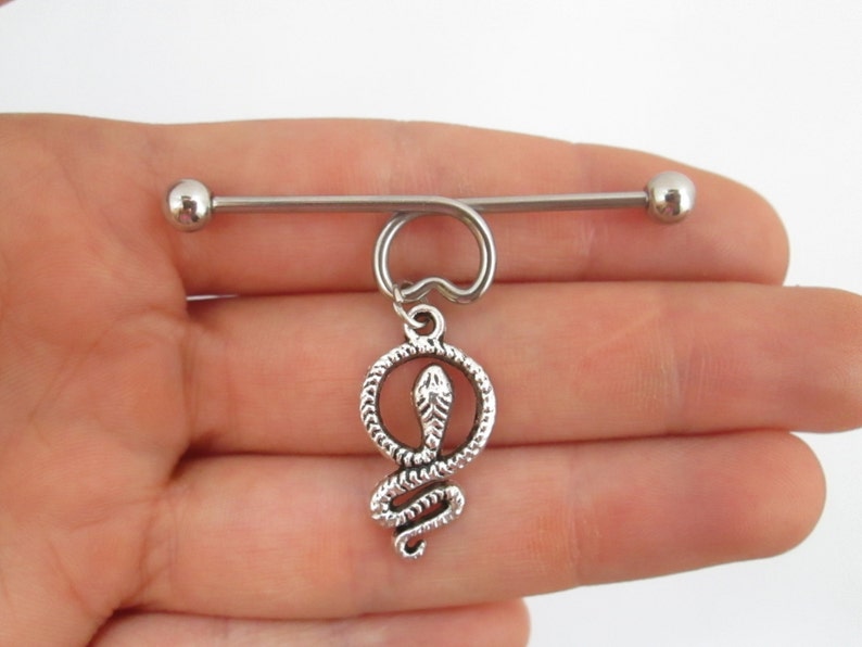 Snake industrial barbell piercing Etsy