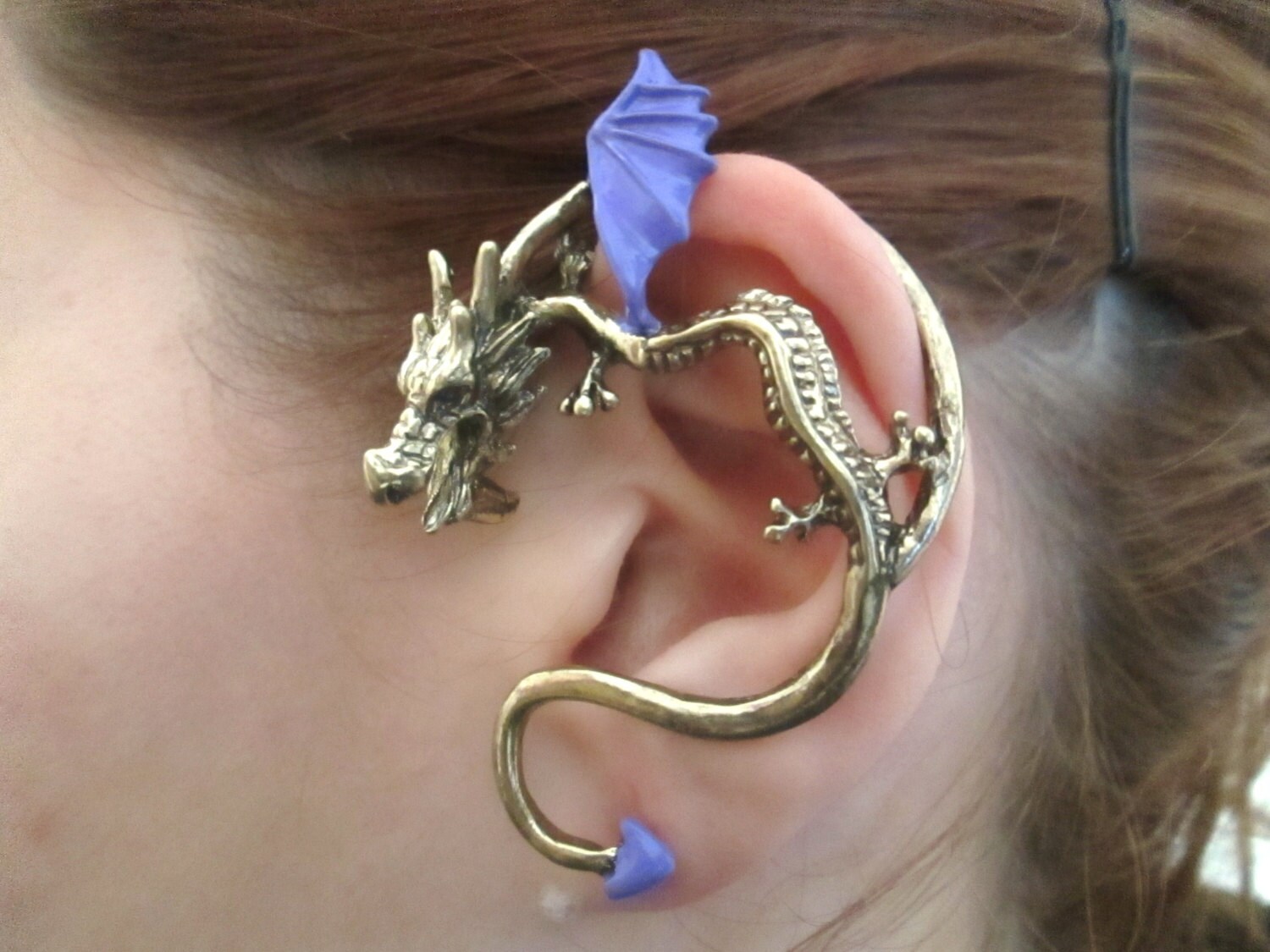 Charming purple dragon earring cuff