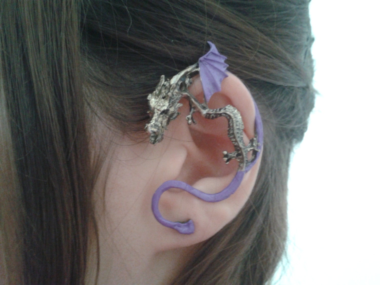 Gothic black or Purple Dragon ear cuff Etsy