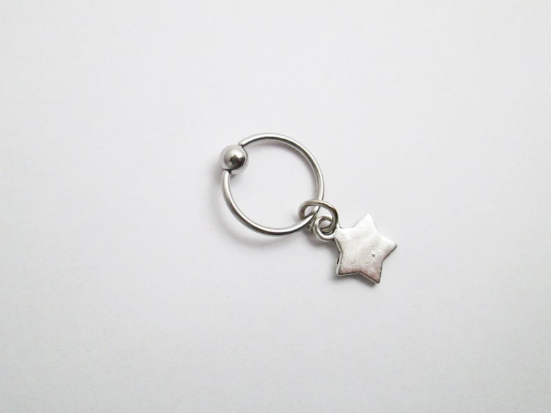 star tragus cartilage hoop earring Silver color Star helix hoop captive ring piercing