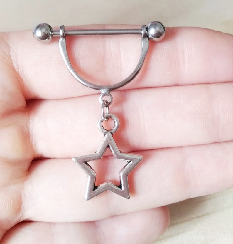 Nipple Bar Piercings With Stars Stars Nipple Intimate Shield Etsy
