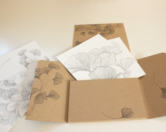 Coffret de cartes à colorier: feuilles de Ginkgo sur papier d’art. Colorez-les ou accrochez-les tels quels! Cadeau personnalisé - Votre texte sur la boîte
