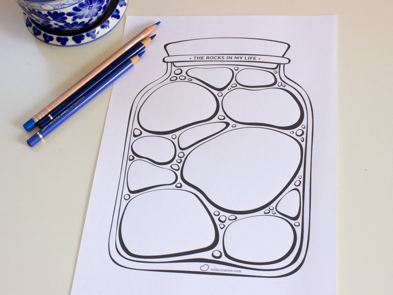 Printable Jar of Life What Are the Rocks in Your Life B&W Design