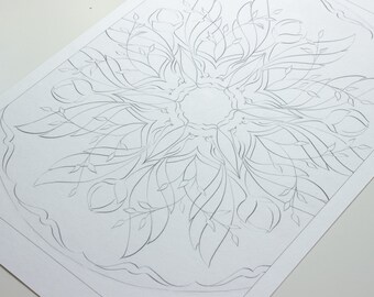 Conception imprimable de coloration : Mandala unique et dessiné à la main pour le téléchargement instantané