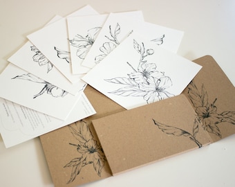 Coffret de cartes à colorier: Dessins de fleurs d’amande sur papier d’art. Beau mini-art de coloriage! Cadeau personnalisé - Votre texte sur la boîte