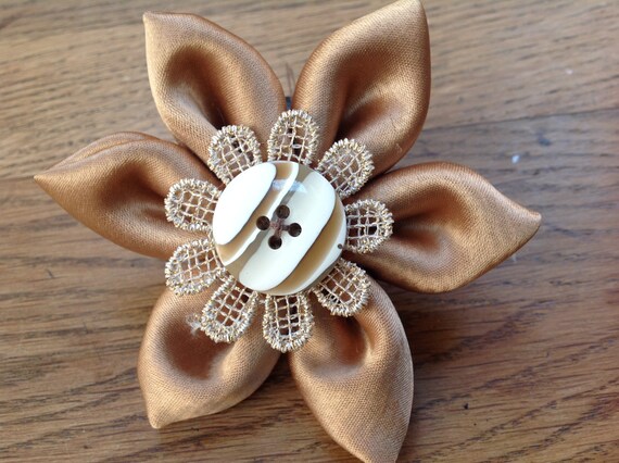 Handmade Gold Satin Fabric Flower Fashion Brooch,corsage,pin for