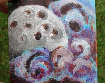 4x4 Original Acrylic Painting full moon clouds dark mysterious feminine black night purple