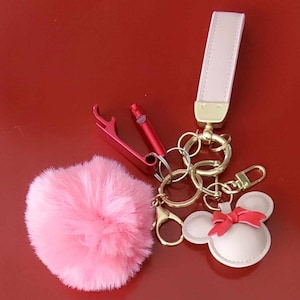 Leather Mouse 3D Figurine Keychain Safety Accessories Pink, Black, Blue, Galaxy Perfect Gift