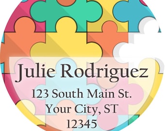 Autism Puzzle Advocate Personalized Return Address Labels 60 Labels Perfect Gift