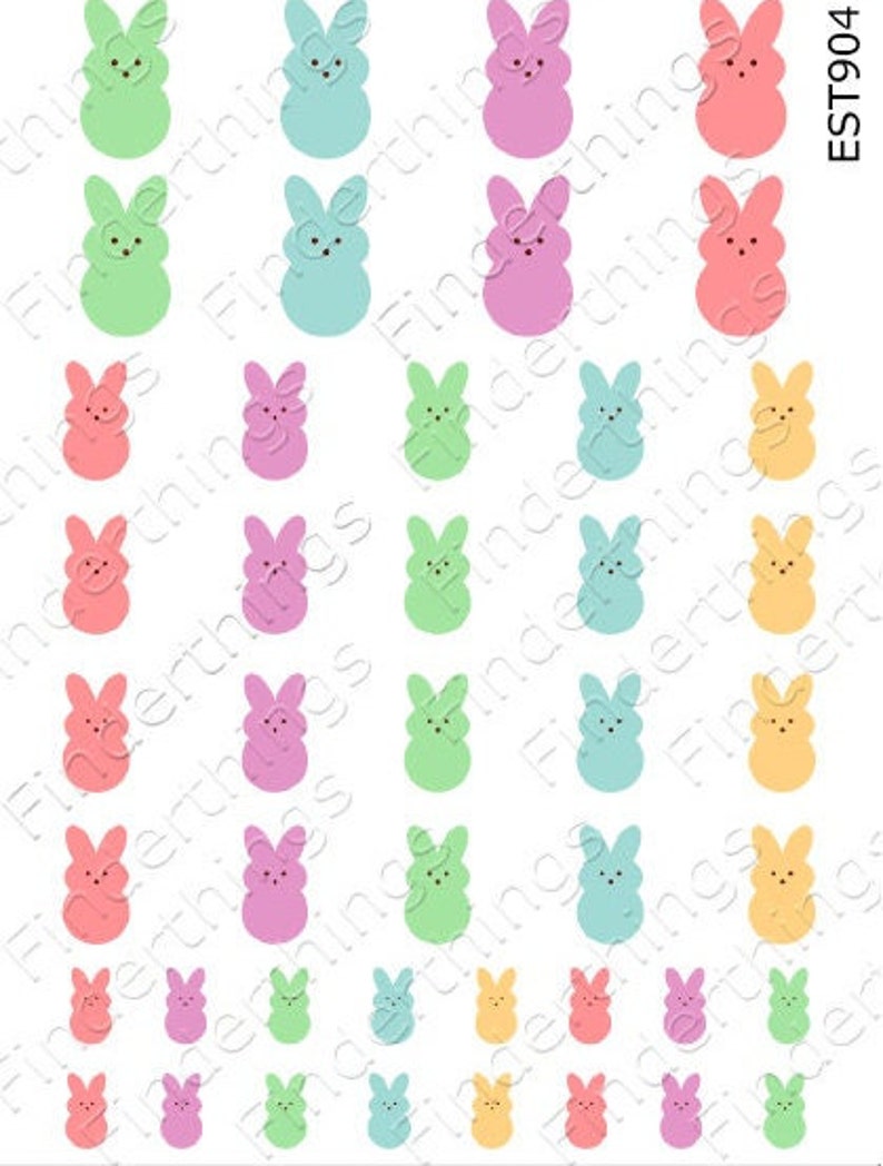 Easter Bunny Peeps Candy Nail Art Decal Sticker Set EST904 Perfect Gift image 3
