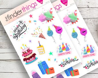 Happy Birthday Celebration One Two Stickers Precut Sticker Sheets (2x) Perfect for Scrapbooks, Planners, Journals, DIY Crafts & Gifts!