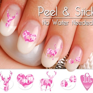 Deer Buck Pink Camo Nail Art Decal Sticker Set BUK102 Perfect Gift