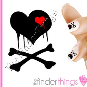 Black Heart Emo Crossbone Nail Art Decal Sticker Set HAR107 Perfect Gift
