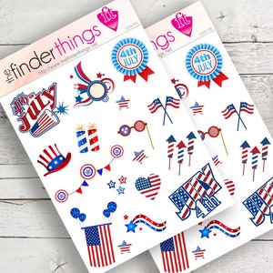 4 juli VS Rood, wit en blauw stemstickers voorgesneden stickervellen (2x) Perfect voor plakboeken, planners, tijdschriften, knutselwerkjes en cadeaus!