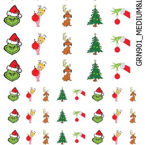 Green Cartoon Christmas WHO GRN901 Medium&Large Nail Art Decal Sticker Set Perfect Gift