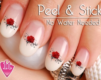 Pink Red Rose Flower Swirl Nail Sticker Set ROS101
