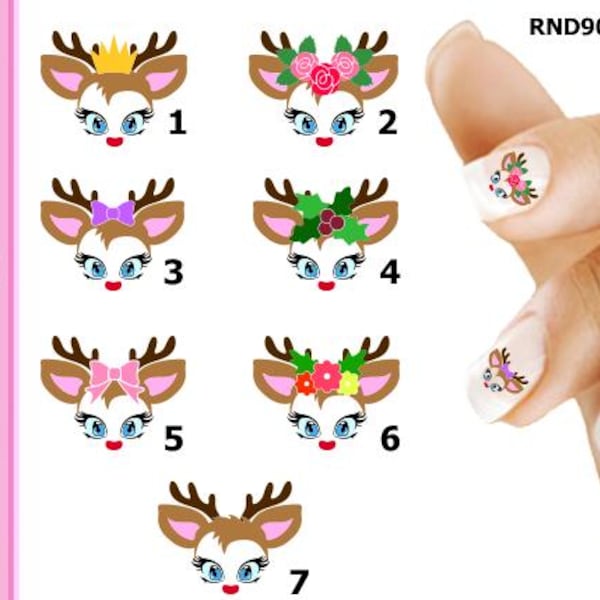 Reindeer Christmas Nail Art Decal Sticker Set Peel and Stick RND902 Perfect Gift
