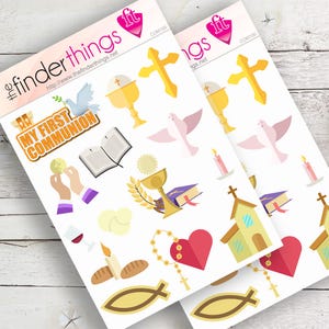 Pegatinas precortadas de la Primera Comunión de la Santa Iglesia Madrina (2 unidades) ¡Perfectas para álbumes de recortes, planificadores, diarios, manualidades y regalos!