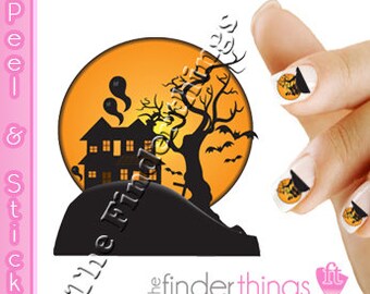 Haunted House Halloween Full Moon Nail Art Decal Sticker Set HAL101