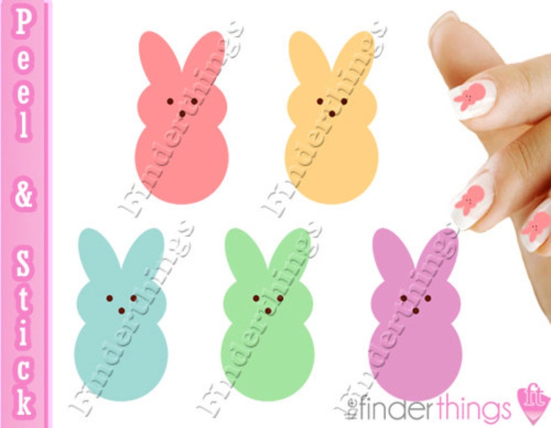 Easter Bunny Peeps Candy Nail Art Decal Sticker Set EST904 Perfect Gift image 2