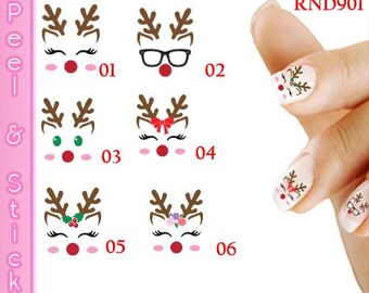 Reindeer Christmas Family Nail Art Decal Sticker Set Peel and Stick RND901 Perfect Gift