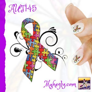 Autism Awareness Ribbon Swirl Nail Art Decal Sticker Set AUT145 Perfect Gift