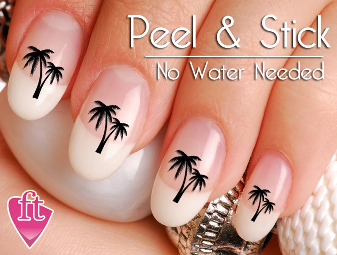 White Palm Tree Nail Stickers - wide 3