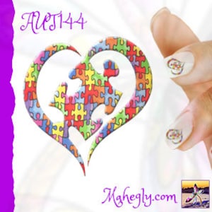 Autism Awareness Ribbon Puzzle Piece and Heart Nail Art Decal Sticker Set AUT144 Perfect Gift