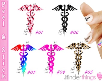 Caduceus Nurse Appreciation RN Medicine Doctor Nail Art Decals Stickers CAD901 Perfect Gift