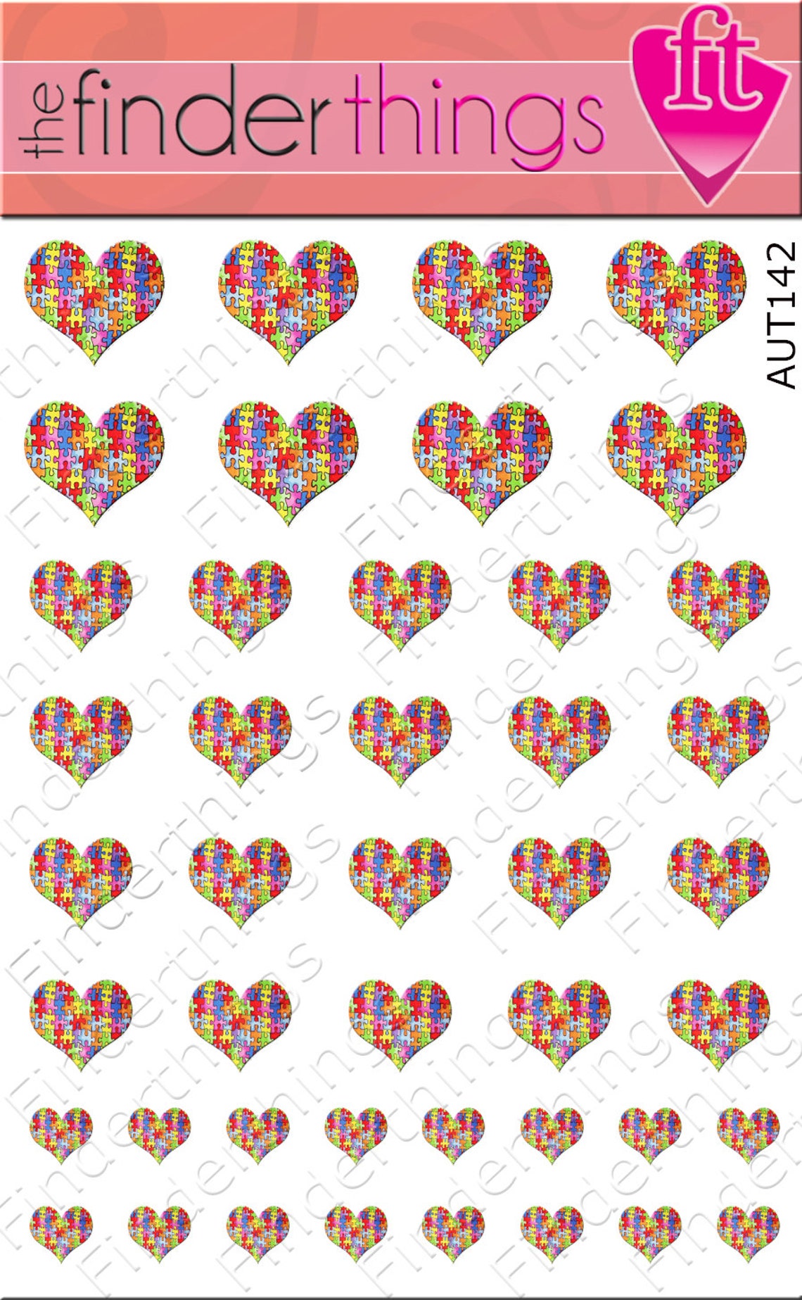 Autism Awareness Ribbon Puzzle Piece and Heart Nail Art Decal | Etsy