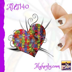 Autism Awareness Ribbon Puzzle Piece and Heart Swirl Nail Art Decal Sticker Set AUT140 Perfect Gift