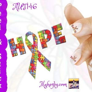 Autism Awareness Hope Ribbon Puzzle Piece Nail Art Decal Sticker Set AUT146 Perfect Gift