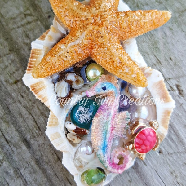 Preserved Snowflake Mermaid Charm Pendant, Ornament, Shell Charm, Keepsake, Sea Ornament, Ocean Charm, Love of the Sea Keepsake, Starfish