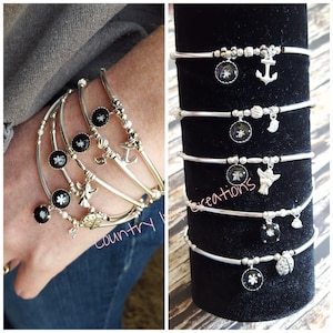 Sterling Silver Beaded Stretch Bracelet, Sterling Bracelet, Snowflake Bracelet, Stretch bracelet, Real Preserved Snowflake, You Choose