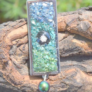 Bar Pendant, Mermaid blues, Authentic Preserved Snowflake, Unique Pendant