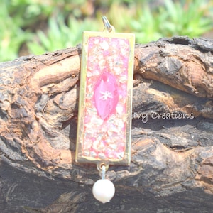 Bar Pendant, Swarovski Pearl, Authentic Preserved Snowflake, Unique Pendant, Hot Pink