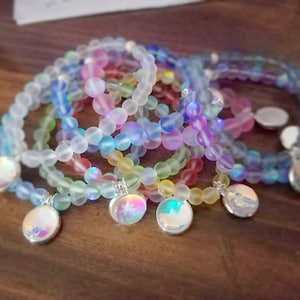 Mermaid Glass Bracelet, Made to Order, Stacking Bracelet, Mermaid Rainbow, Unicorn Rainbow, Stretch Bracelet, Aura Glass Beads, Iridescent