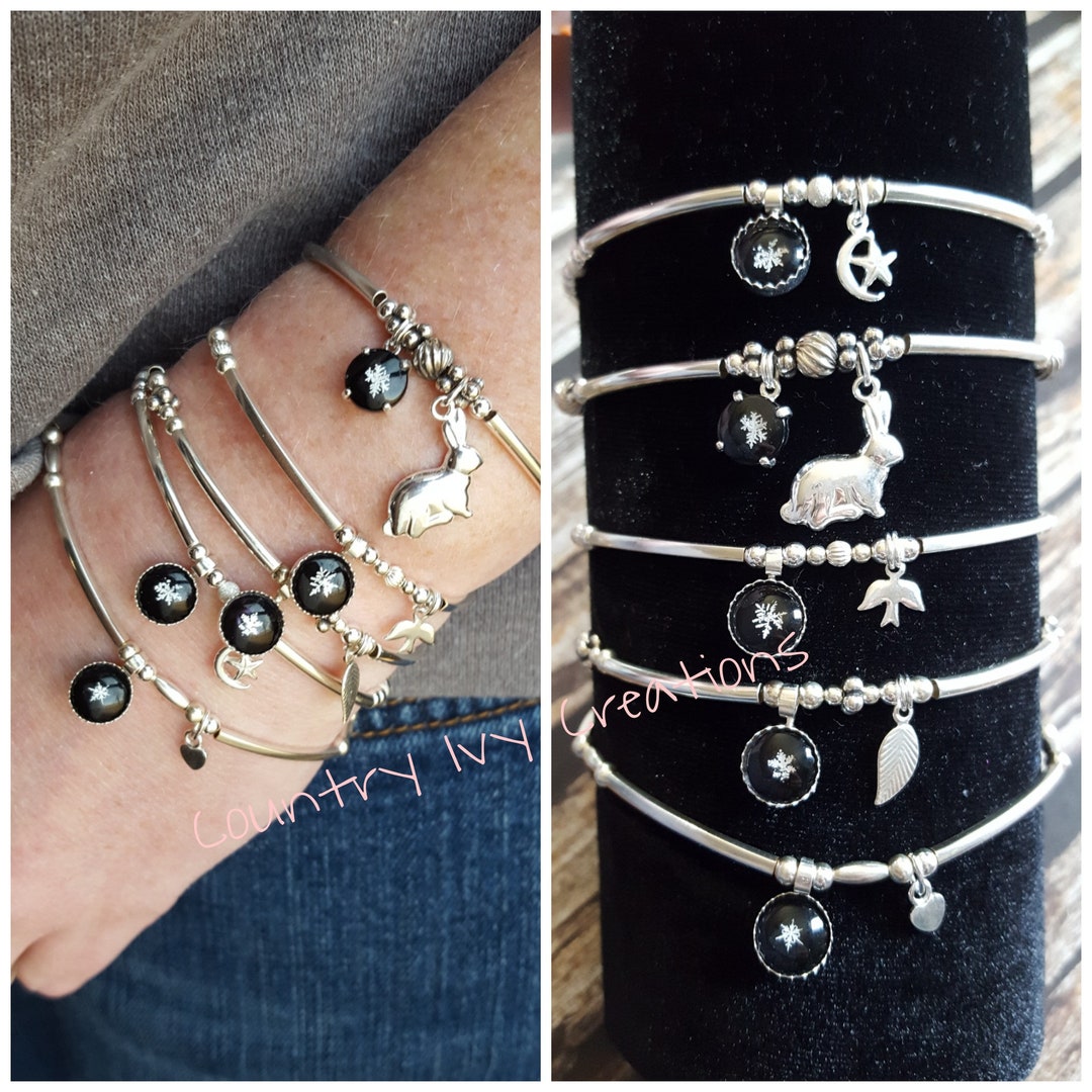 Sterling Silver Beaded Stretch Bracelet, Sterling Bracelet, Snowflake ...