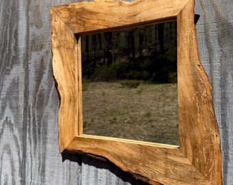 Asymmetric live edge spalted maple decorative mirror, country style, book matched, cabin decor 19" W X 19" H X 1" D