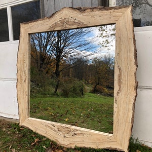 bark on live edge spalted maple mirror, book matched, lodge style, handmade, unique, wall decor, home decor. 52" W X 54" H