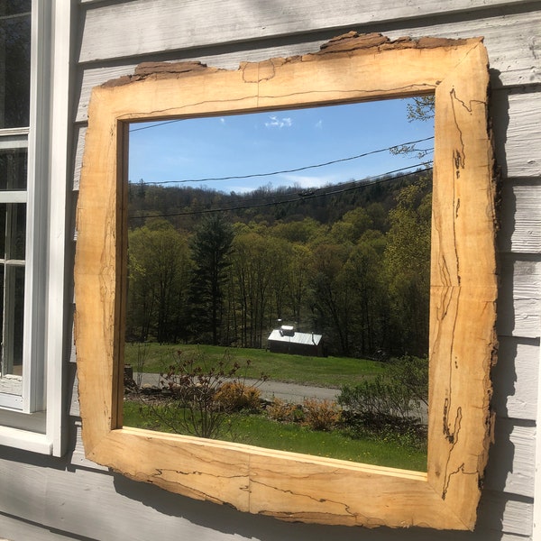 Live edge spalted maple mirror, country/farmhouse style, book matched, rustic, handmade, unique, wall decor, home decor,35" W X 36" H