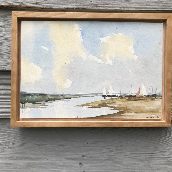 Signed original watercolor " Light Breeze " Silver birch drop in frame, handmade, unique, wall decor, home decor. 15" W X  11" H