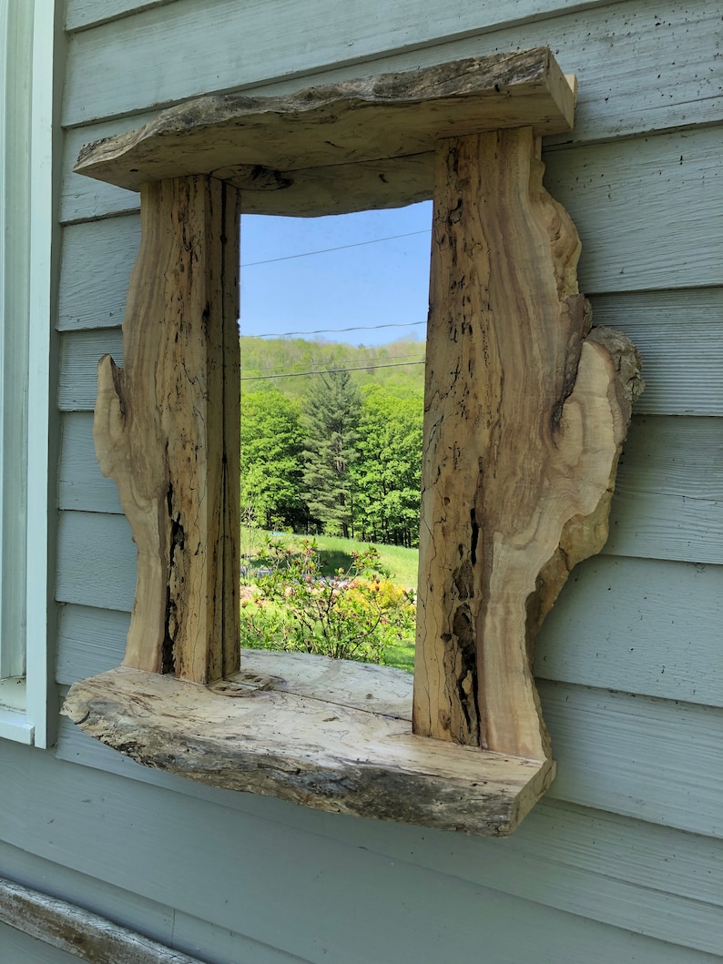 Live Edge Wormy Spalted Maple Mirror With Shelf Super Rustic Etsy