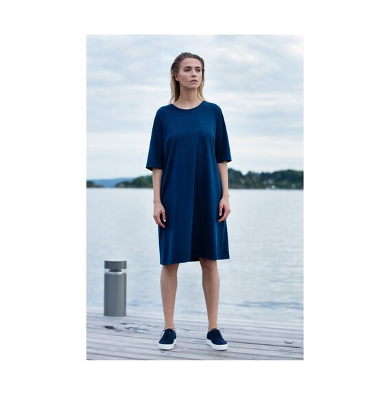 oversized dress sale Final SALE / Navy Blue Hand Print Cotton oversized Dress