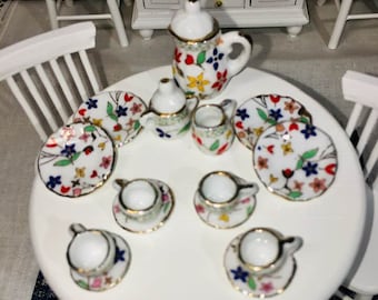 Dolls House Dining Rooms Mini Wooden Furniture Set Porcelain Tea Set 1//12