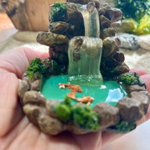 Miniature Fairy Garden Waterfall: Handmade Stone Pond with Fish