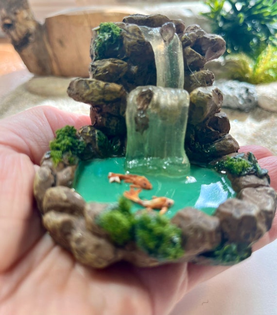 Miniature Fairy Garden Waterfall: Handmade Stone Pond with Fish