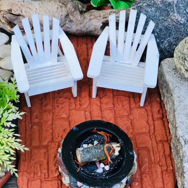 1:12 scale Miniature Fire Pit, Miniature Wood Adirondack Chair, Dollhouse Accessory, Diorama Accessory, Fairy Garden Accessory, Outdoor