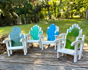 Miniature Wood  Adirondack  Michigan Chairs, OOAK Stain Glass Michigan Chairs