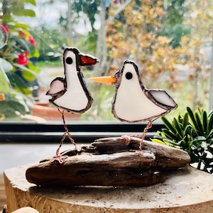 Seagulls, Stain Glass Perched on Driftwood, Standing Stain Glass Seagulls,  Unique Gift, Sun Catcher, OOAK  Decoration, Fathers Day Gift